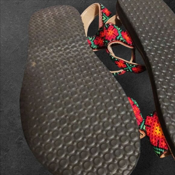 Handcrafted  Sandals With Beaded Floral Design Multicolor Size 5.5 - Picture 2 of 7